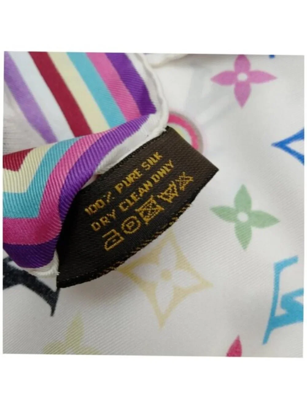 Louis Vuitton Multicolore Monogram Silk Scarf White Rainbow LV Luxury Designer A